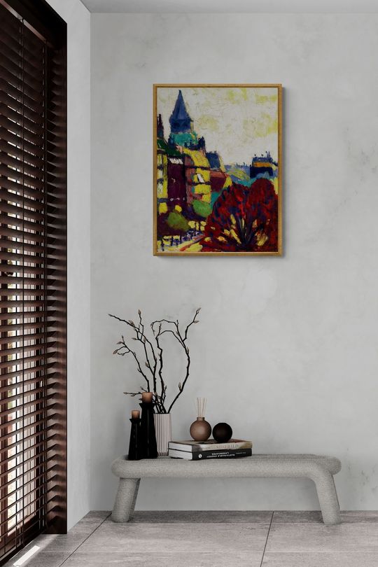 Tranh canvas phong cảnh tòa nhà trên núi