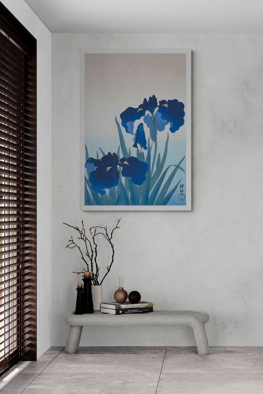 Tranh canvas hoa iris trong sương