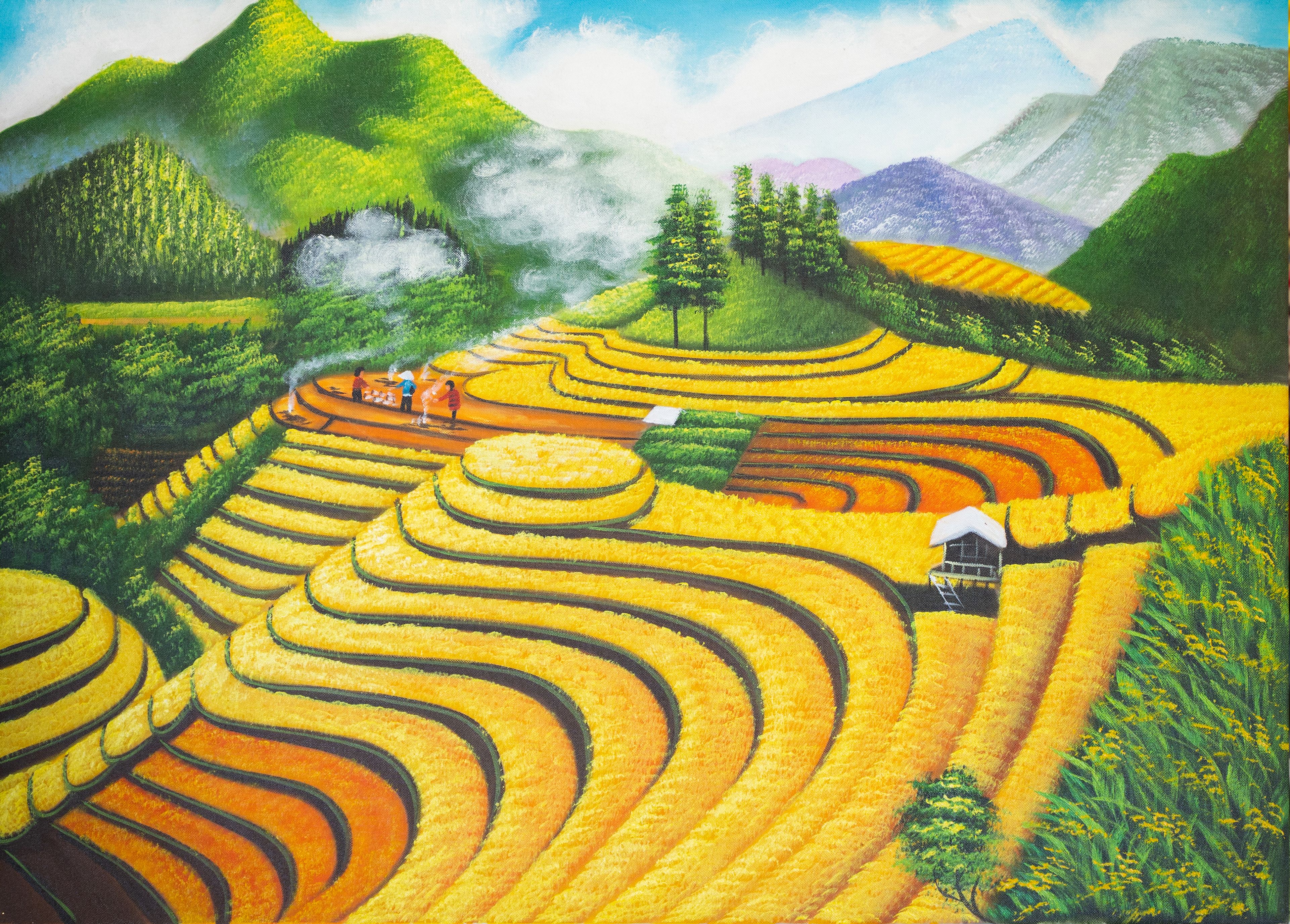Tranh sơn dầu phong cảnh ruộng bậc thang