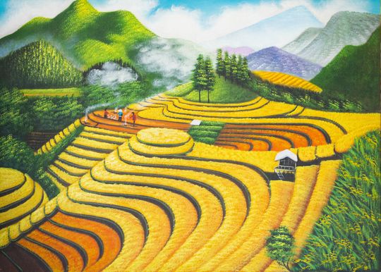 Tranh sơn dầu phong cảnh ruộng bậc thang