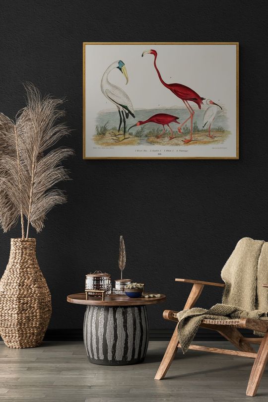 Tranh canvas con vật đàn chim bên sông