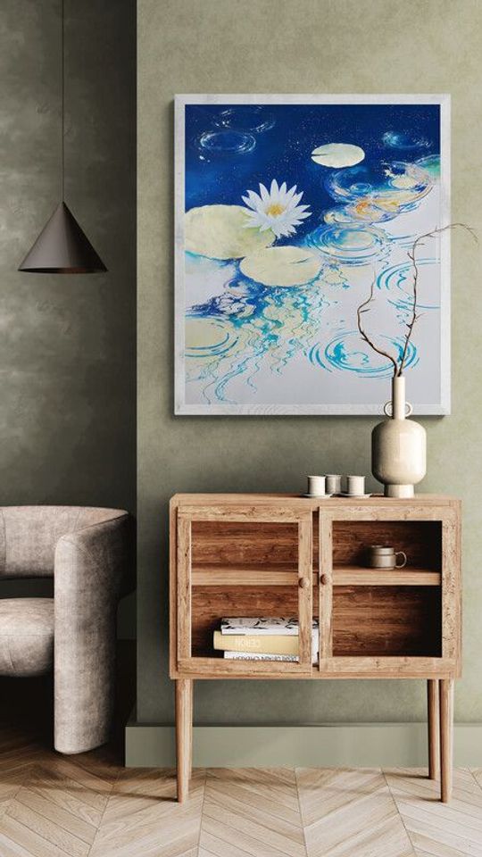 Tranh canvas phong thủy Bạch liên hưởng phúc