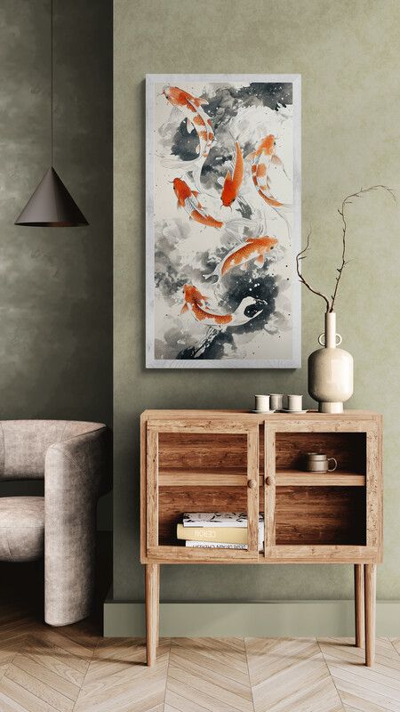 Tranh canvas phong thủy Lạc Ngư An Lạc