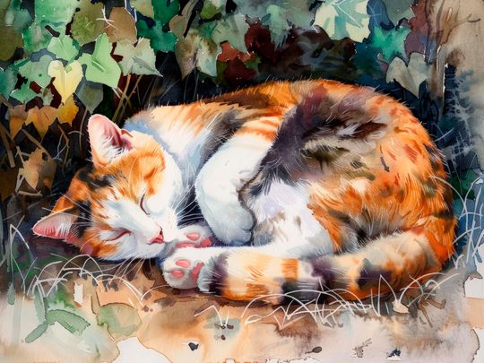 Tranh canvas con vật chú mèo ngủ say
