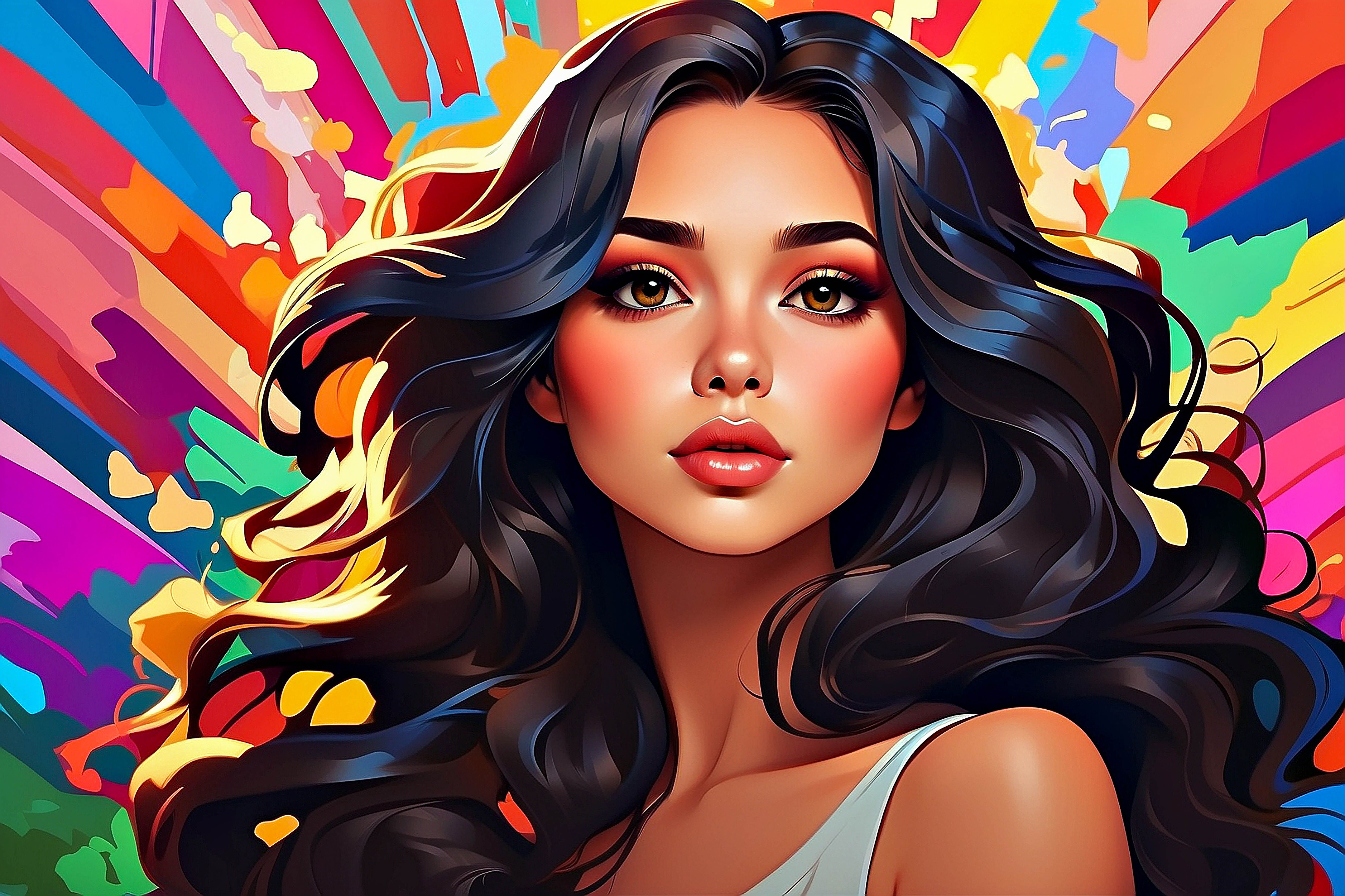 Tranh canvas thiếu nữ tóc dài trong sắc màu