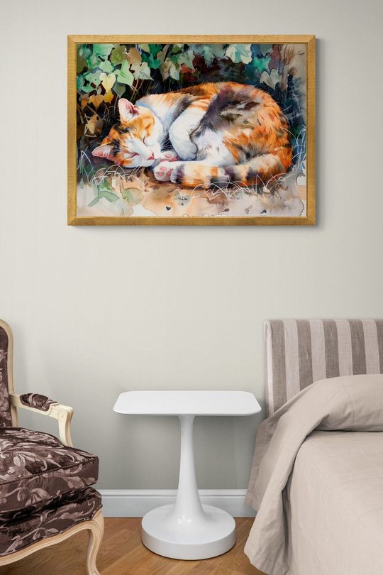 Tranh canvas con vật chú mèo ngủ say
