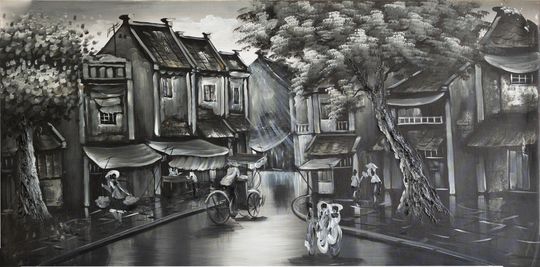 Tranh sơn dầu phố cổ Hà Nội trắng đen