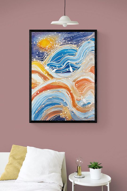 Tranh canvas Trừu tượng Khung cảnh cò rực rỡ 2