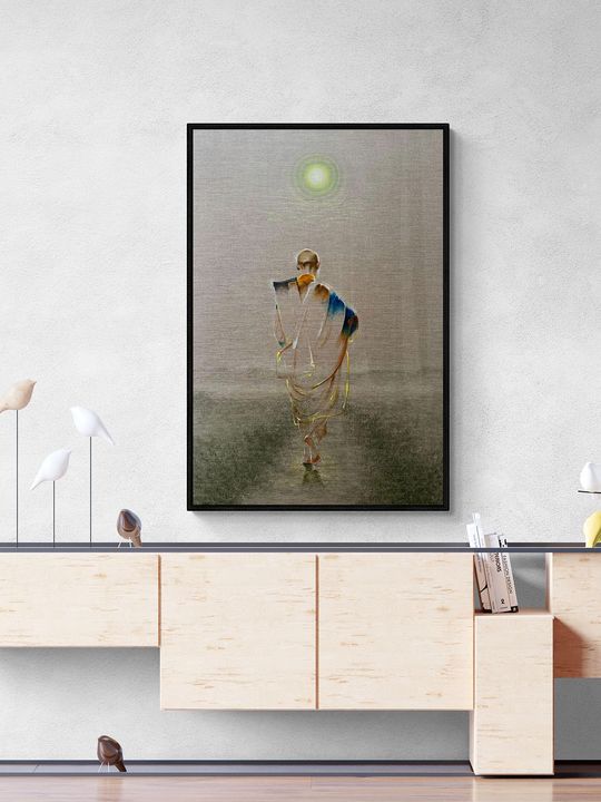 Tranh canvas Tôn giáo Sư Thích Minh Tuệ Bước chân phật pháp