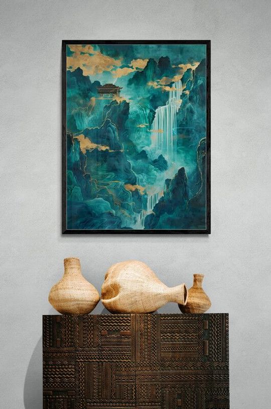 Tranh canvas phong thủy Thác Xanh